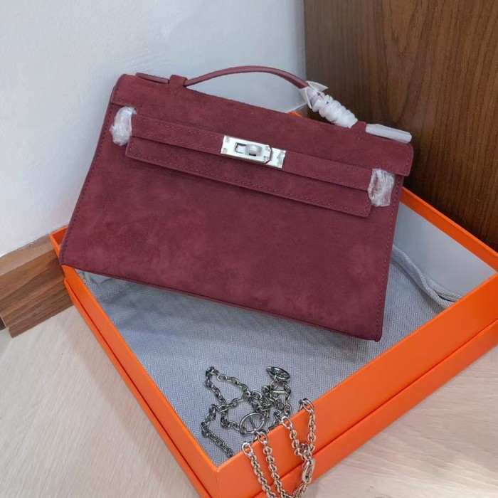 Genuine Nubuck Leather Bag with a Chain Strap