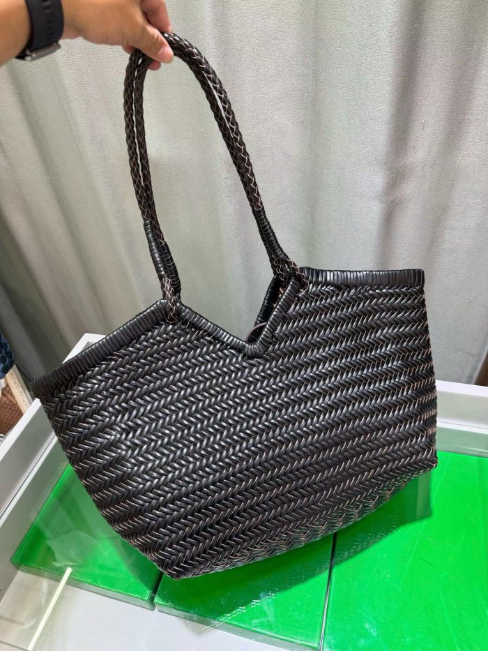 Handwoven Leather Tote Bag 48cm Large Herringbone Fishbone Weave Basket Bag