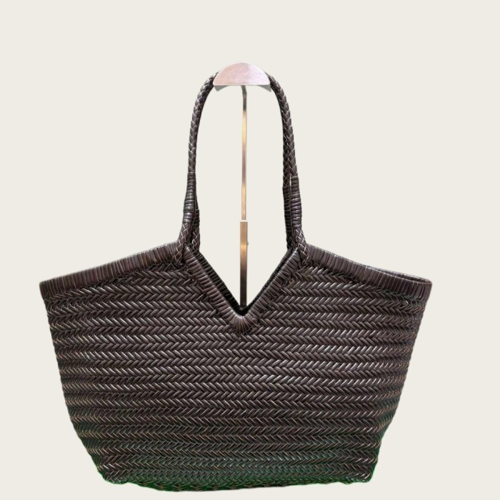 Handwoven Leather Tote Bag 48cm Large Herringbone Fishbone Weave Basket Bag