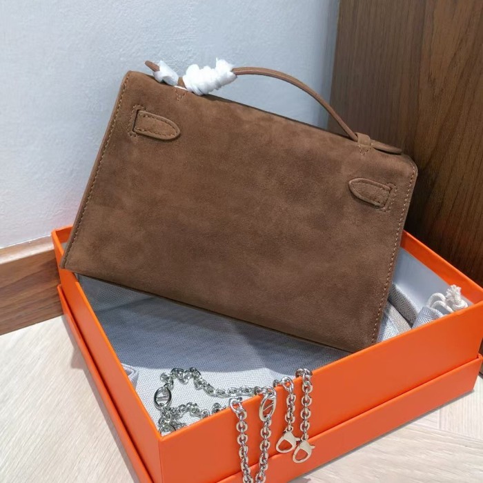 Genuine Nubuck Leather Bag with a Chain Strap