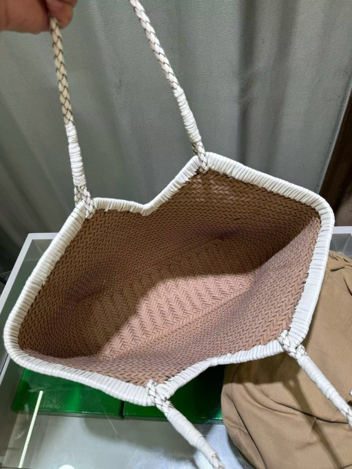 Handwoven Leather Tote Bag 48cm Large Herringbone Fishbone Weave Basket Bag