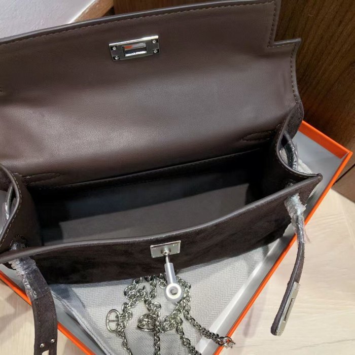 Genuine Nubuck Leather Bag with a Chain Strap