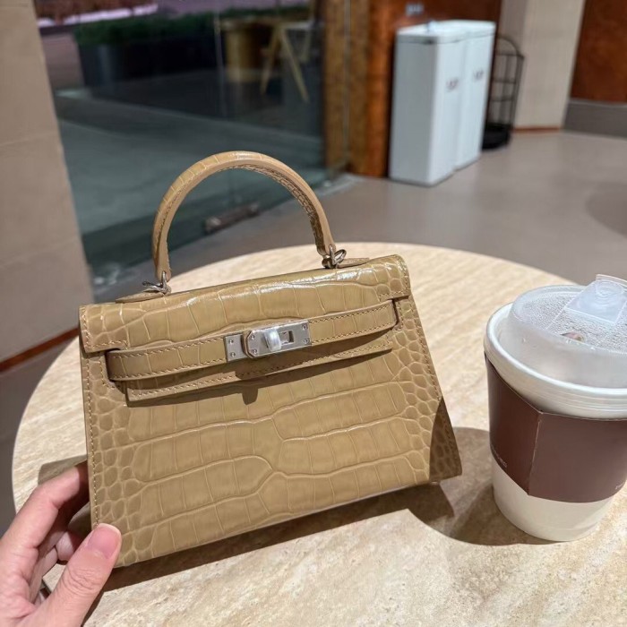 Imported Croc-Embossed Leather Bag