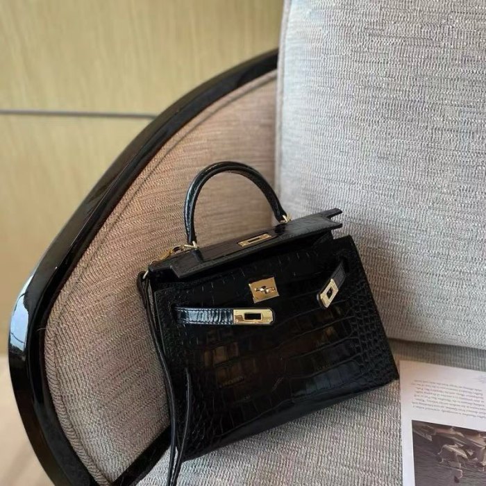 Imported Croc-Embossed Leather Bag