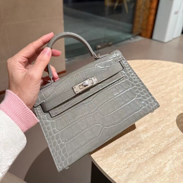 Imported Croc-Embossed Leather Bag