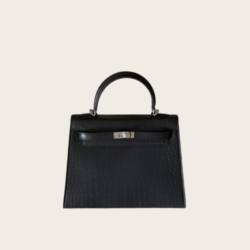 Matte Croc-Embossed Top-Grain Leather Bag