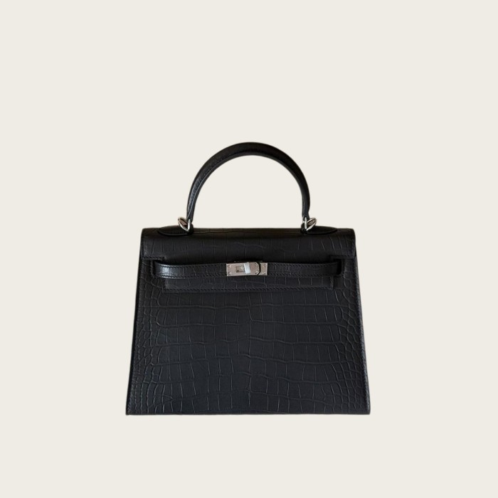 Matte Croc-Embossed Top-Grain Leather Bag