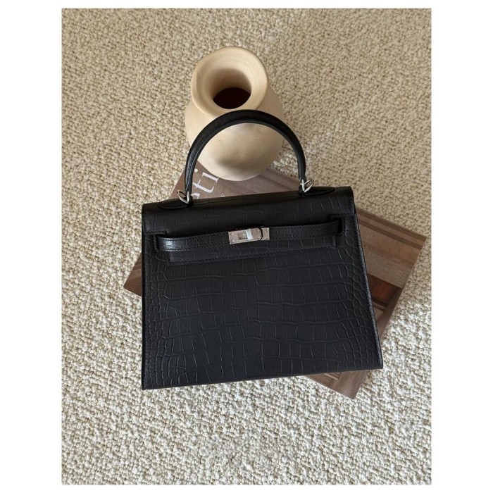 Matte Croc-Embossed Top-Grain Leather Bag