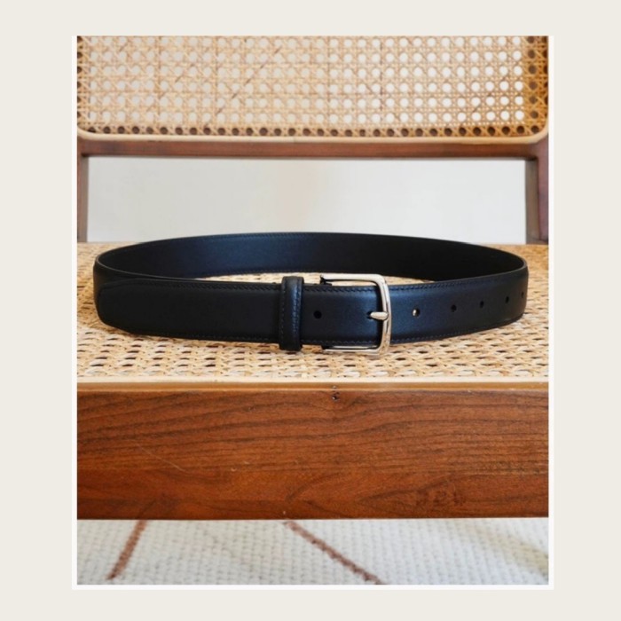 Full Steel Buckle Italian Calfskin Leather Belt