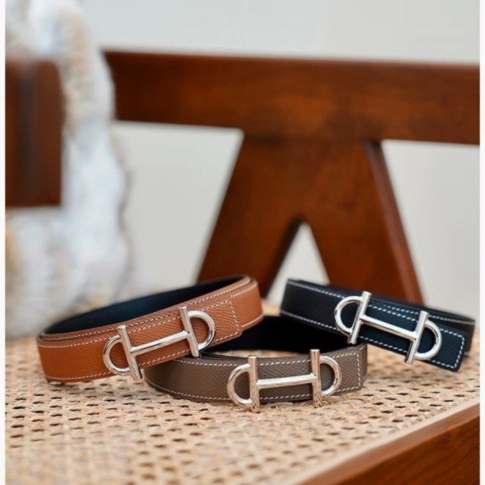 Full Steel Horsebit Epsom Leather Women‘s Belt