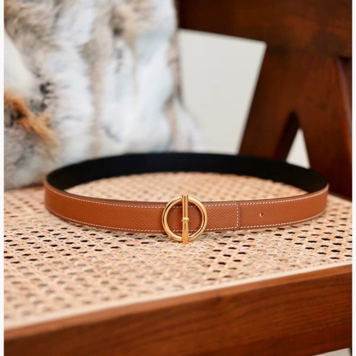 Full Steel Circle Buckle Epsom Leather Belt