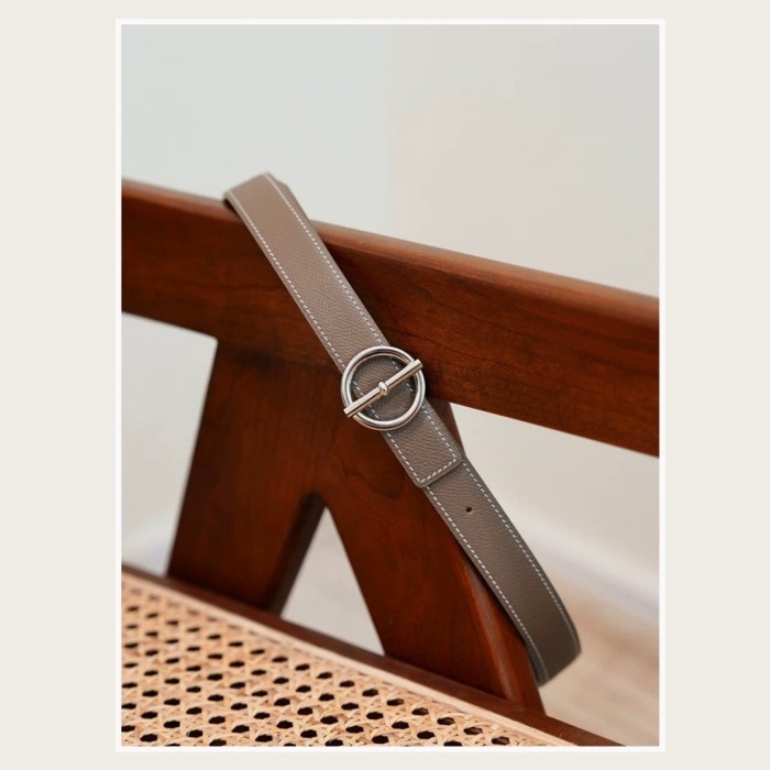 Full Steel Circle Buckle Epsom Leather Belt