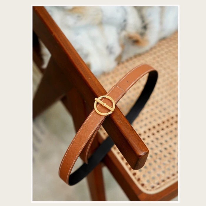 Full Steel Circle Buckle Epsom Leather Belt