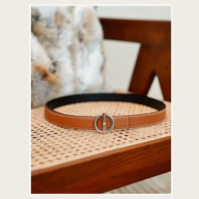Full Steel Circle Buckle Epsom Leather Belt