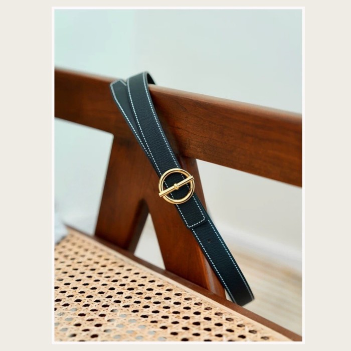Full Steel Circle Buckle Epsom Leather Belt