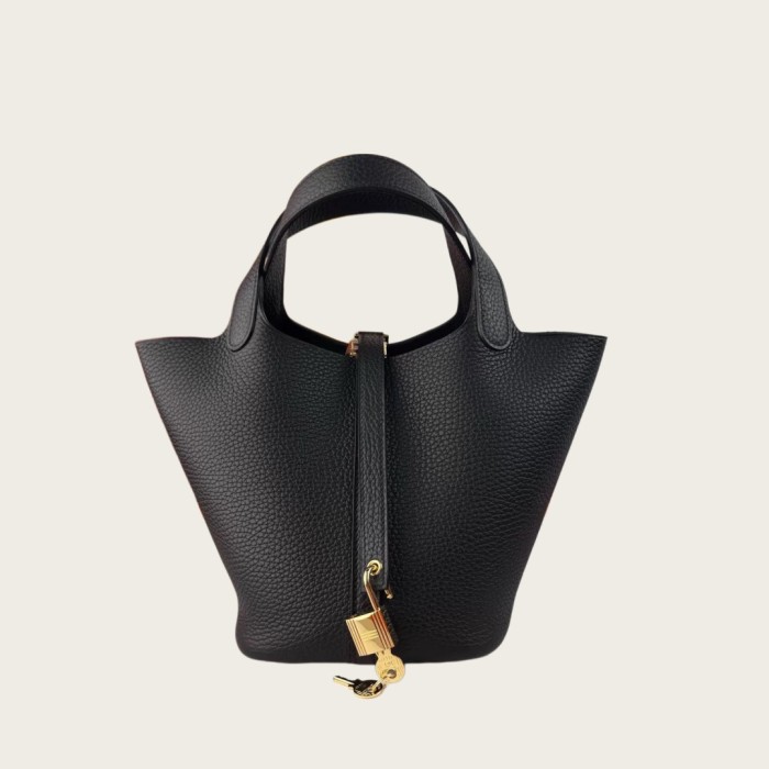 Togo Calfskin Leather Picotin Style Bucket Bag