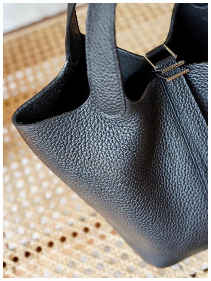 Togo Calfskin Leather Picotin Style Bucket Bag