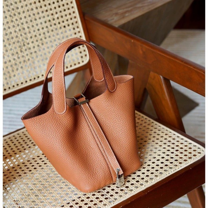 Togo Calfskin Leather Picotin Style Bucket Bag