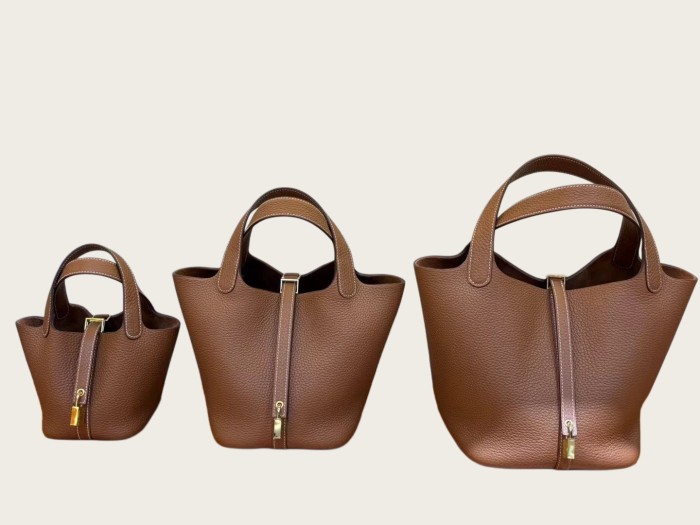 Togo Calfskin Leather Picotin Style Bucket Bag
