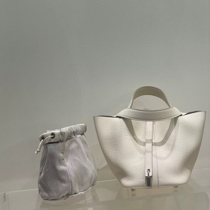 Imported TC Leather Bucket Bag with Inner Pouch