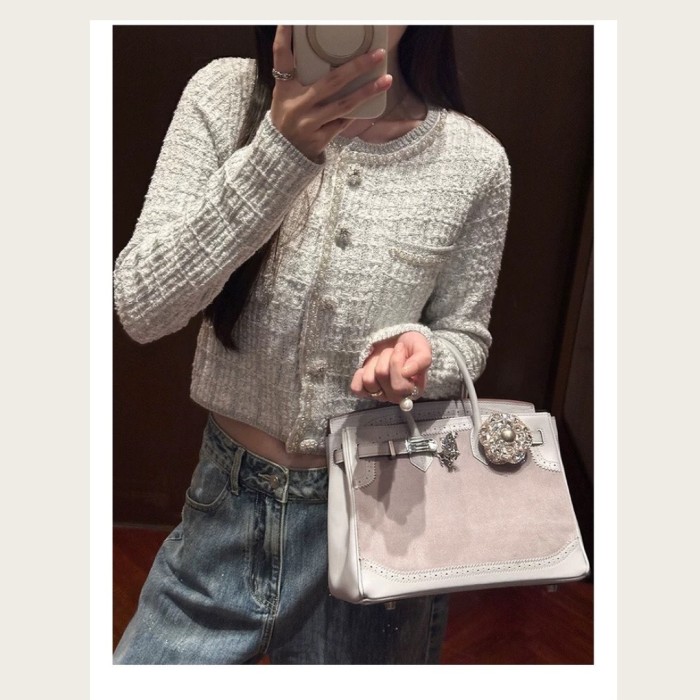 Suede  Leather Lace Inlay  Tote