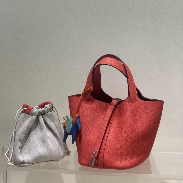 Imported TC Leather Bucket Bag with Inner Pouch