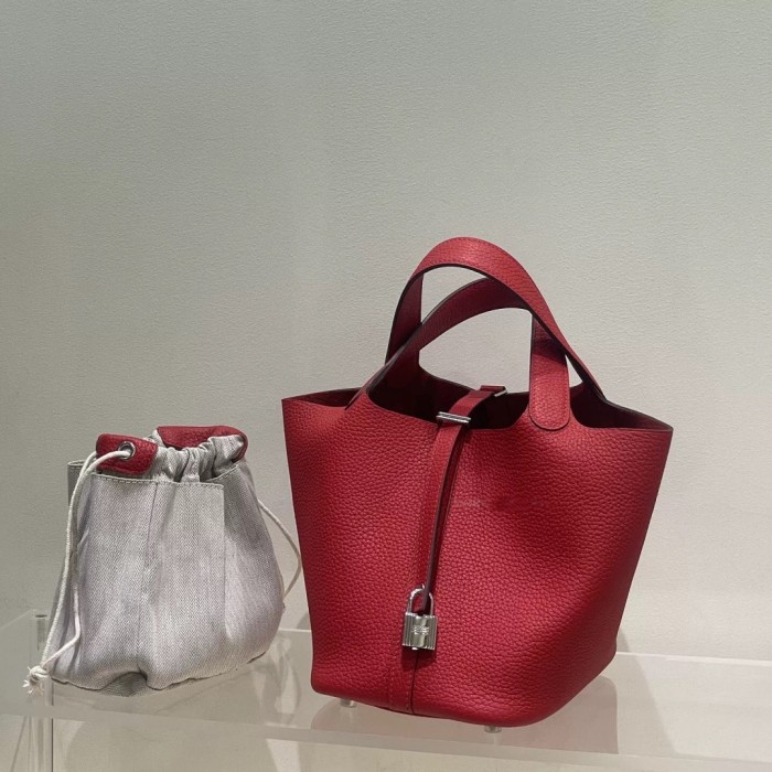Imported TC Leather Bucket Bag with Inner Pouch
