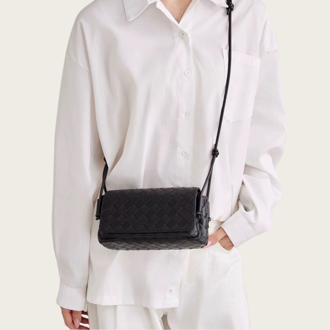 Handwoven Italian Lambskin Leather Flap Crossbody Bag