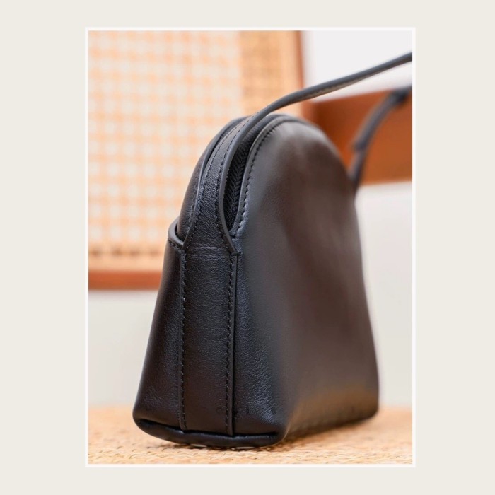 Italian Calfskin Leather Shell Flap Crossbody Bag