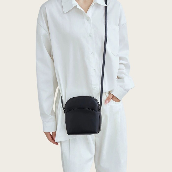 Italian Calfskin Leather Shell Flap Crossbody Bag