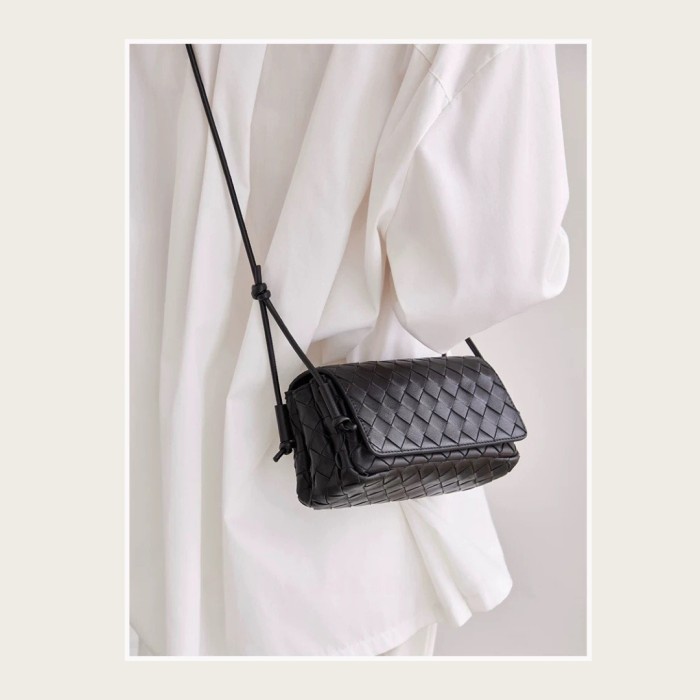 Handwoven Italian Lambskin Leather Flap Crossbody Bag