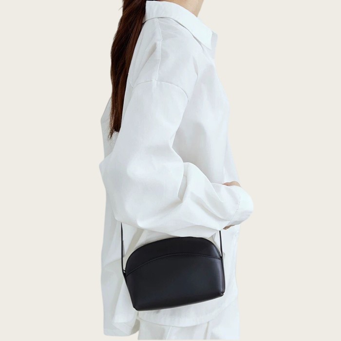 Italian Calfskin Leather Shell Flap Crossbody Bag