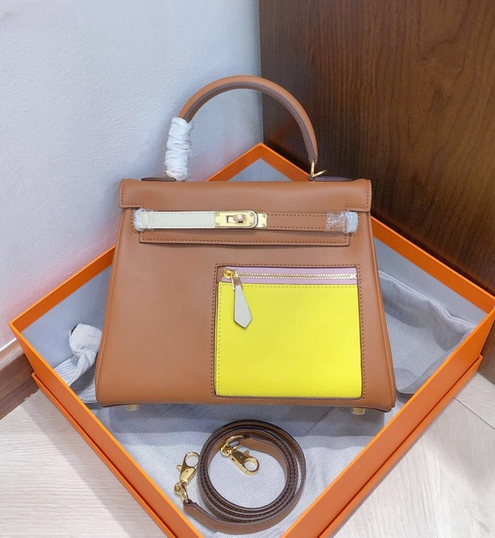 Two‑Tone Swift Calfskin Leather Bag