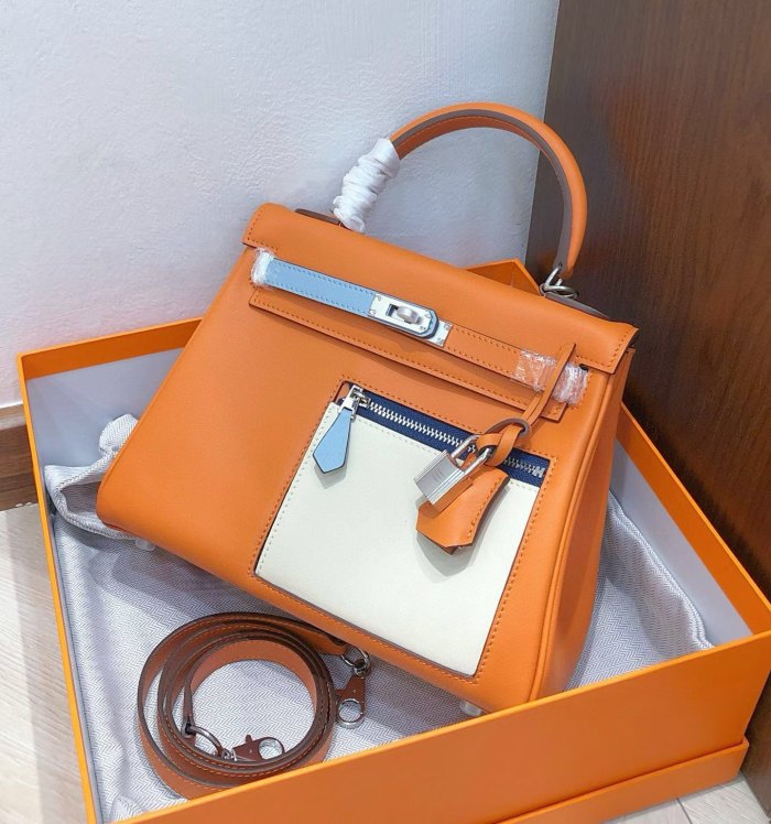 Two‑Tone Swift Calfskin Leather Bag