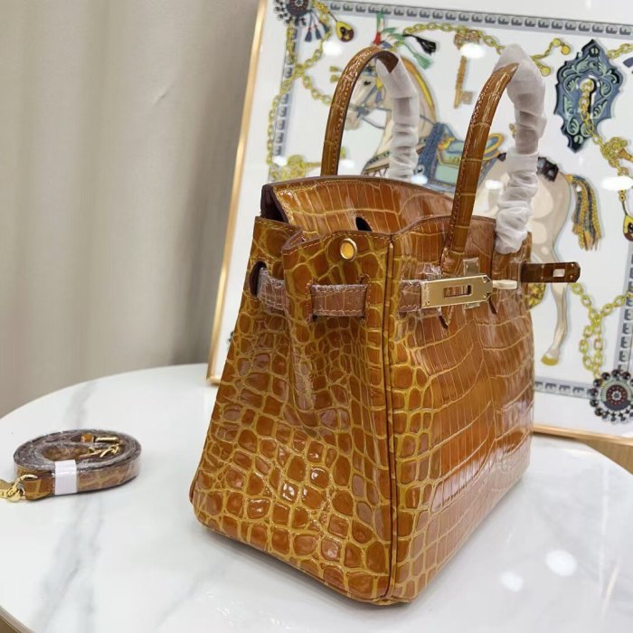 Crocodile Embossed Leather Tote Bag