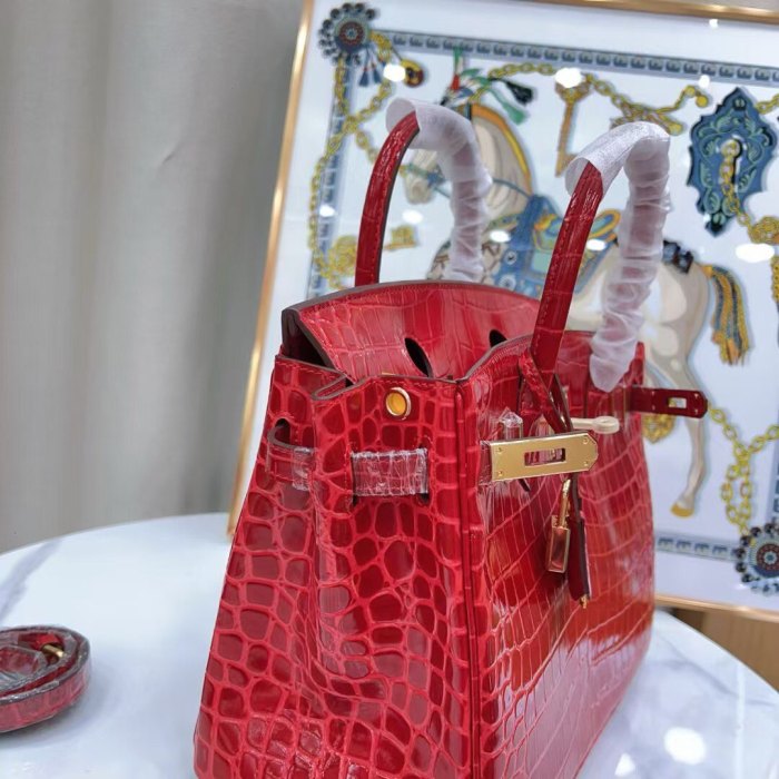 Crocodile Embossed Leather Tote Bag