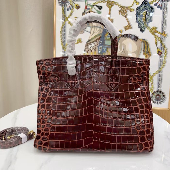 Crocodile Embossed Leather Tote Bag