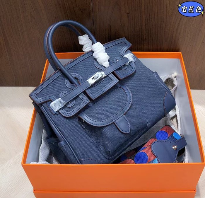 Top-Grain Swift Calfskin & Canvas Shoulder Bag
