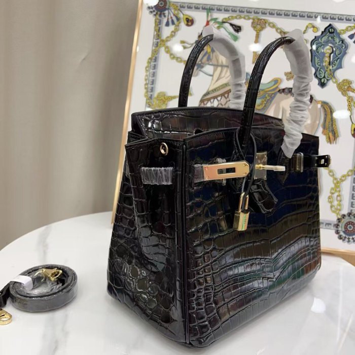 Crocodile Embossed Leather Tote Bag