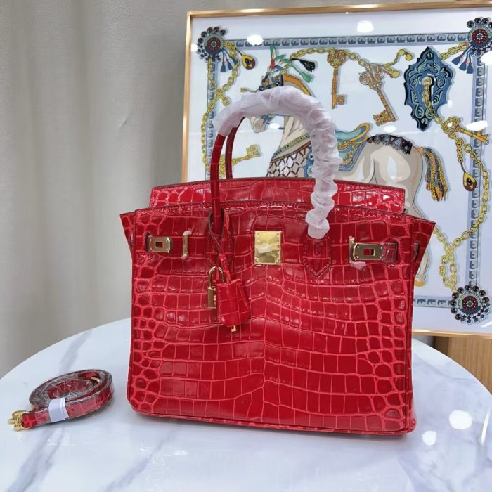 Crocodile Embossed Leather Tote Bag