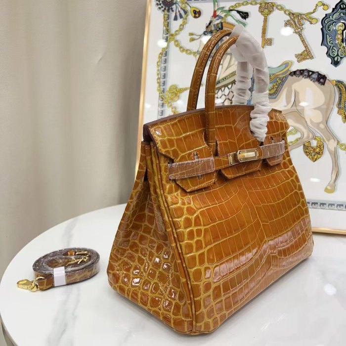Crocodile Embossed Leather Tote Bag