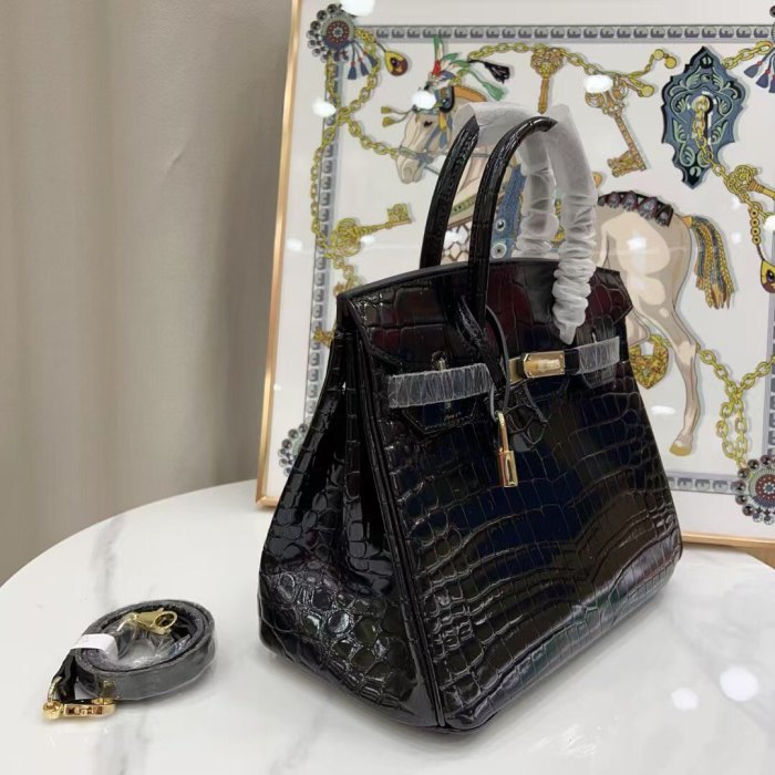 Crocodile Embossed Leather Tote Bag