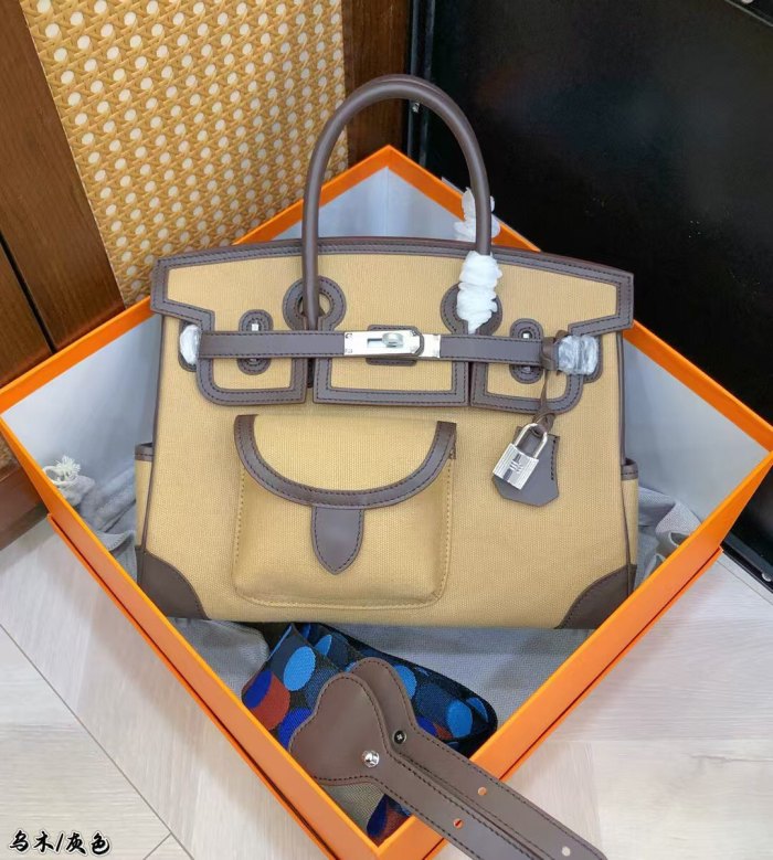 Top-Grain Swift Calfskin & Canvas Shoulder Bag