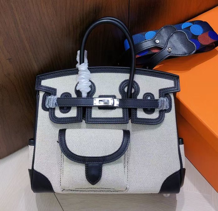 Top-Grain Swift Calfskin & Canvas Shoulder Bag