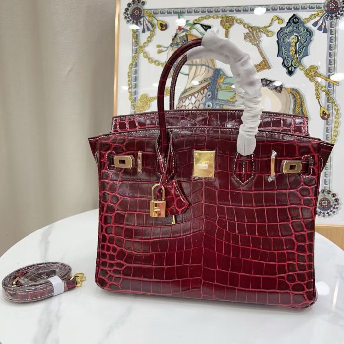 Crocodile Embossed Leather Tote Bag