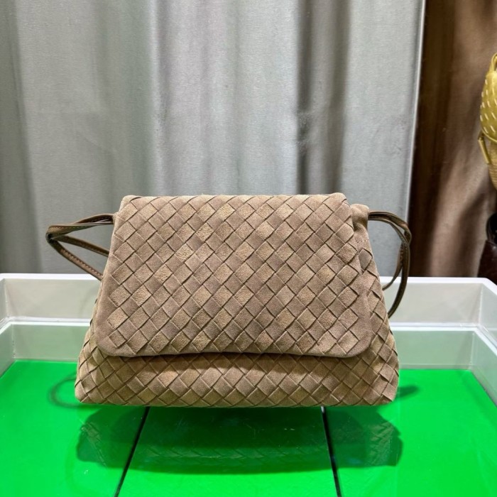 Suede Leather Flap-Drawstring Shopper Tote 