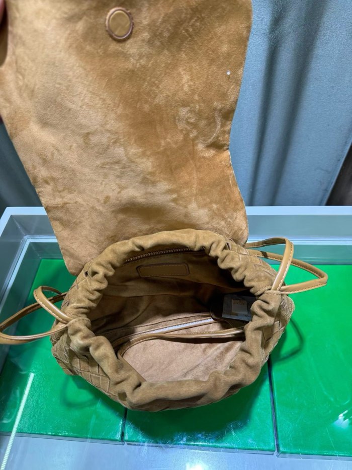 Suede Leather Flap-Drawstring Shopper Tote 