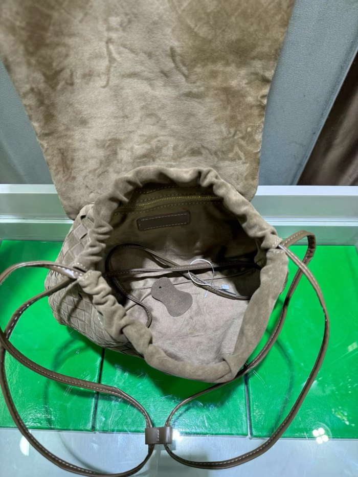 Suede Leather Flap-Drawstring Shopper Tote 