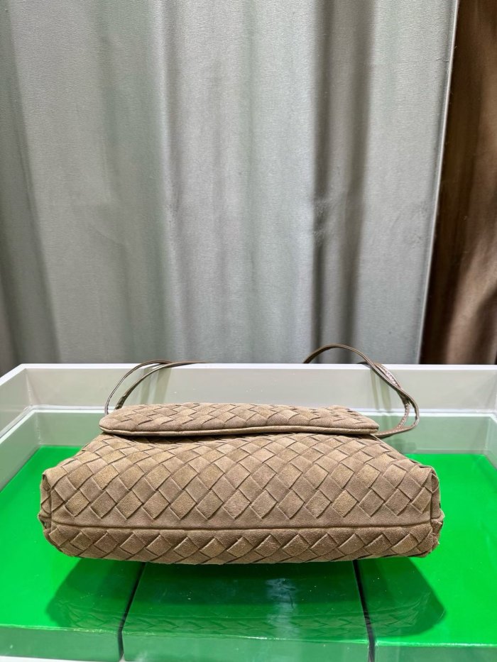 Suede Leather Flap-Drawstring Shopper Tote 