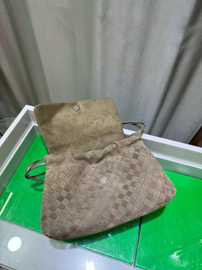 Suede Leather Flap-Drawstring Shopper Tote 